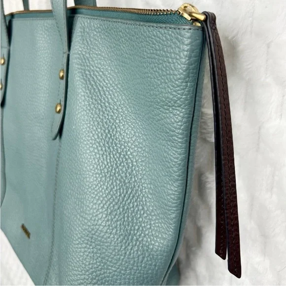 Fossil Pebbled Leather Jenna Shoulder Tote Purse Steel Blue RM280 - Picture 2 of 7